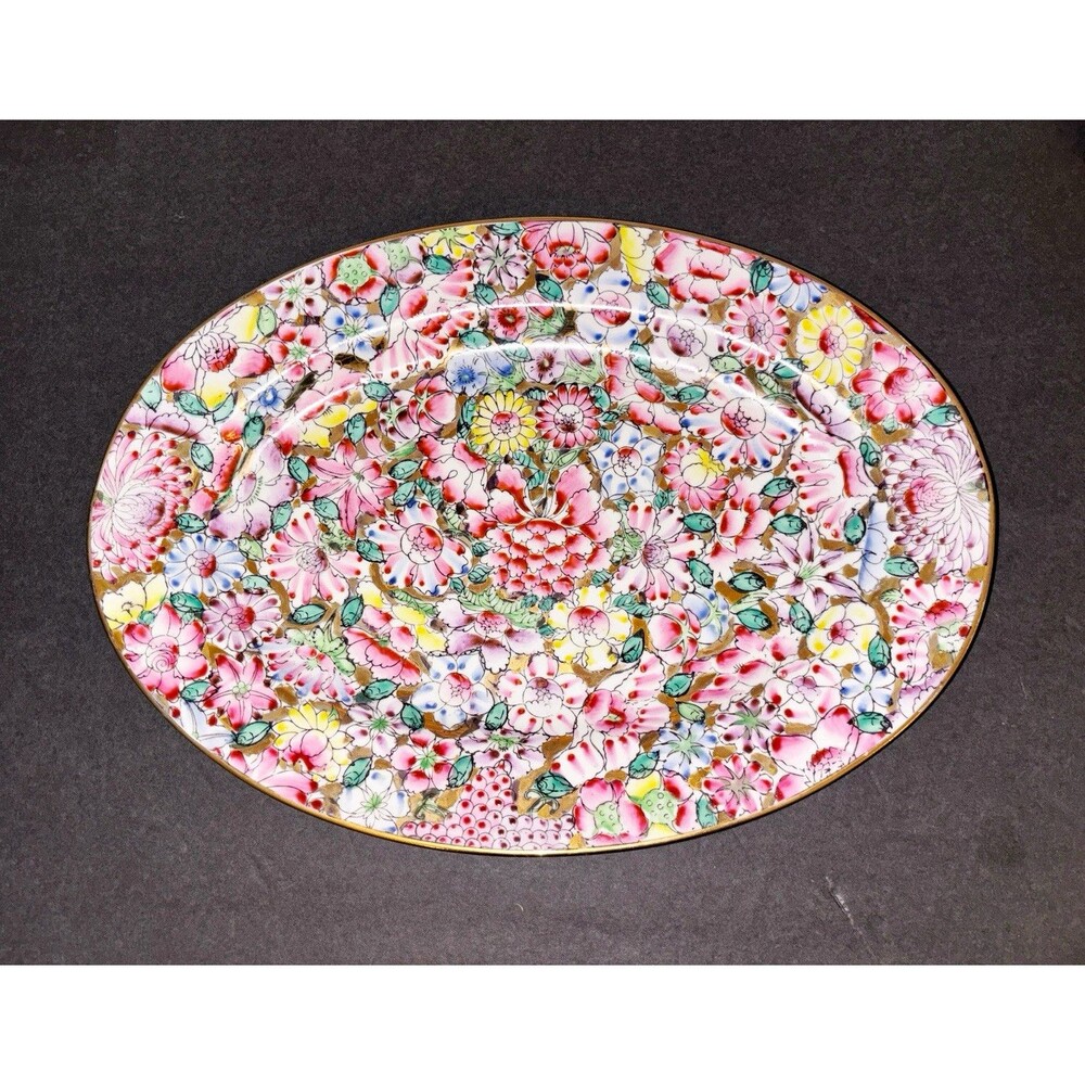 Vintage Macau Floral Oval CeramicServing Platter
